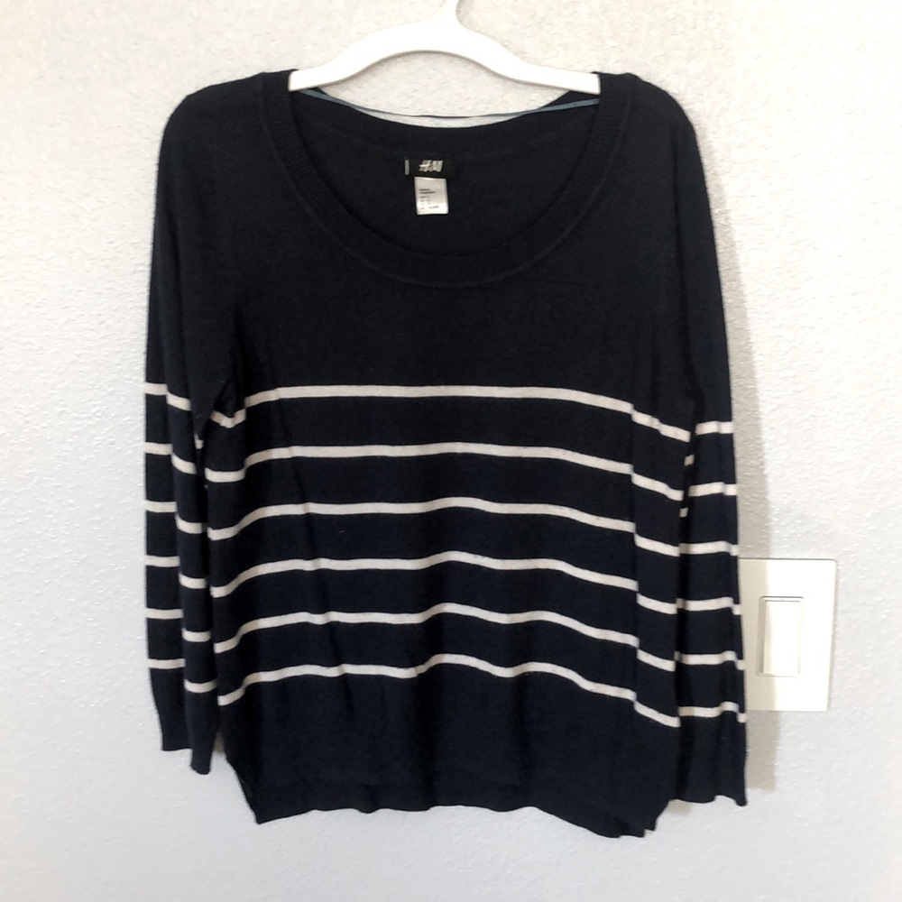 Navy blue and white striped top